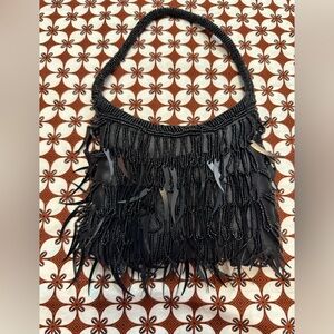 Beaded Fringe Black mini Bag
